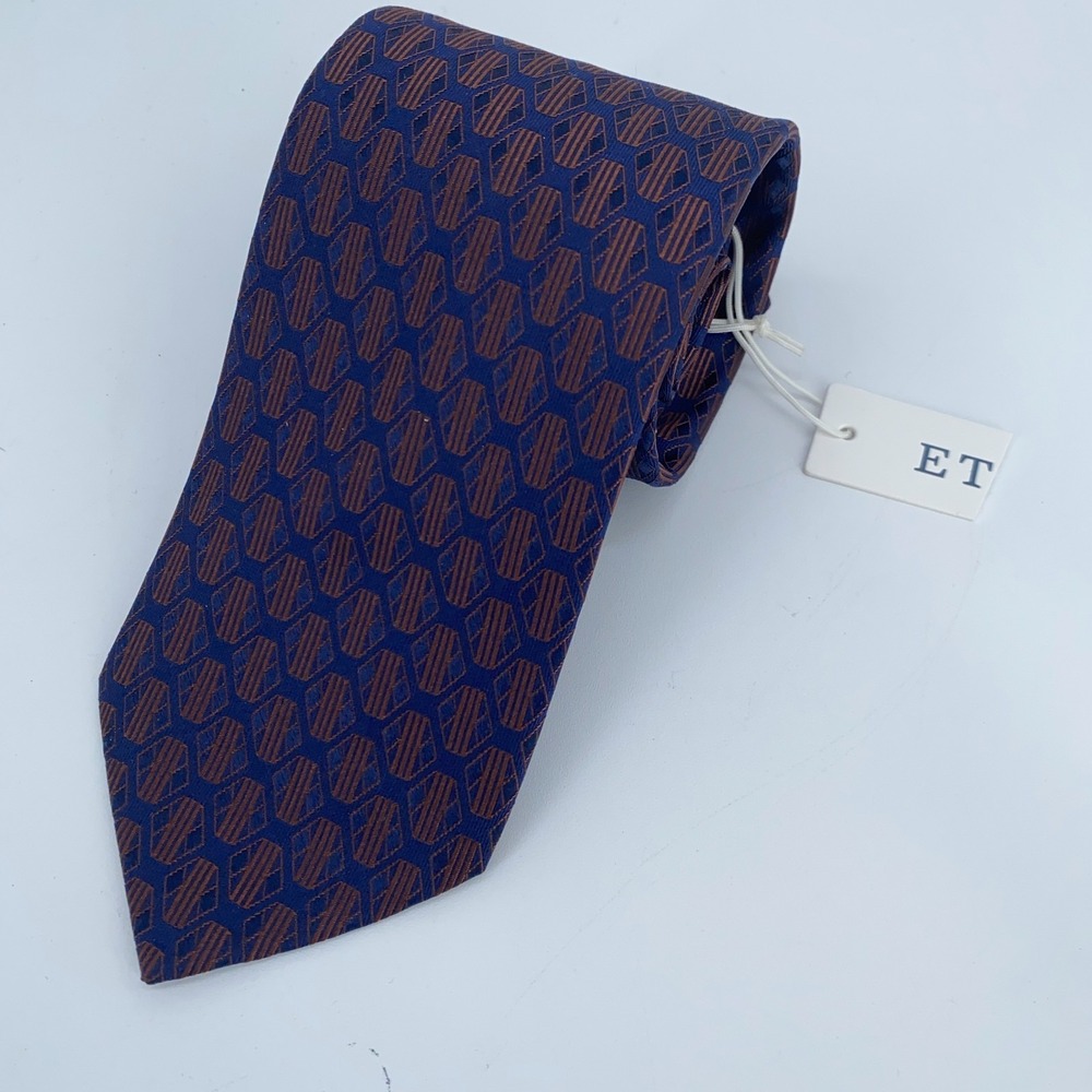Eton Tie Mens One Size Blue Brown‎ Patterned Silk Classic Necktie England Made
